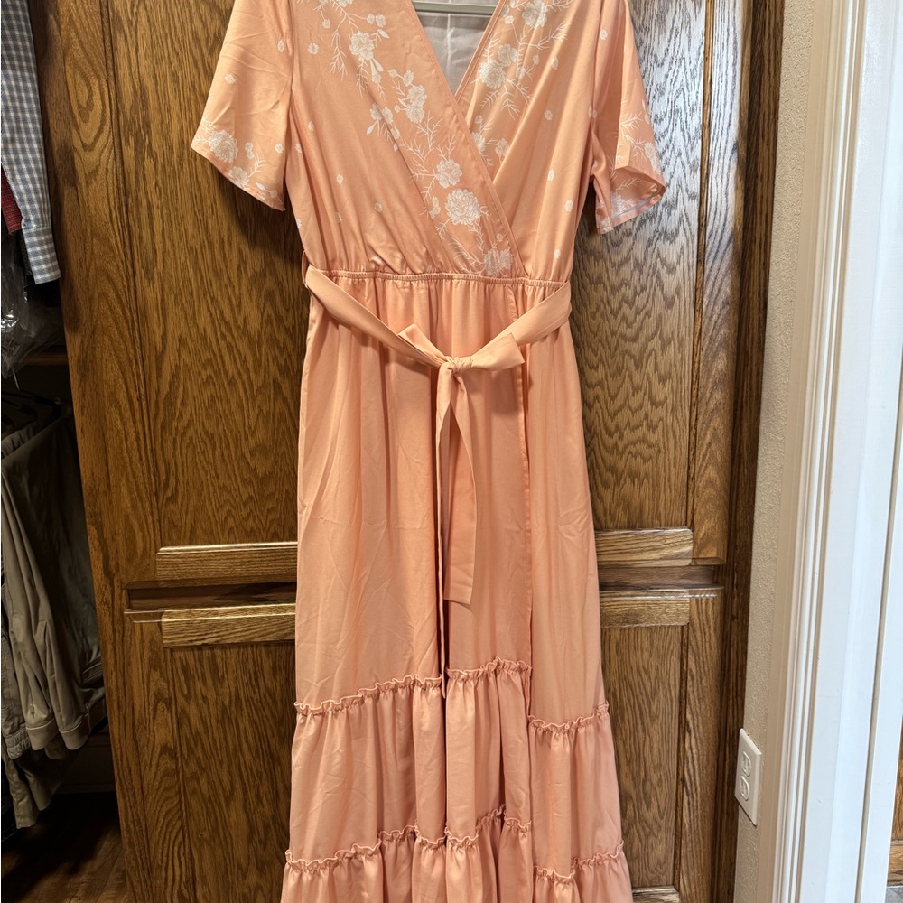 Peach Floral Wrap Dress